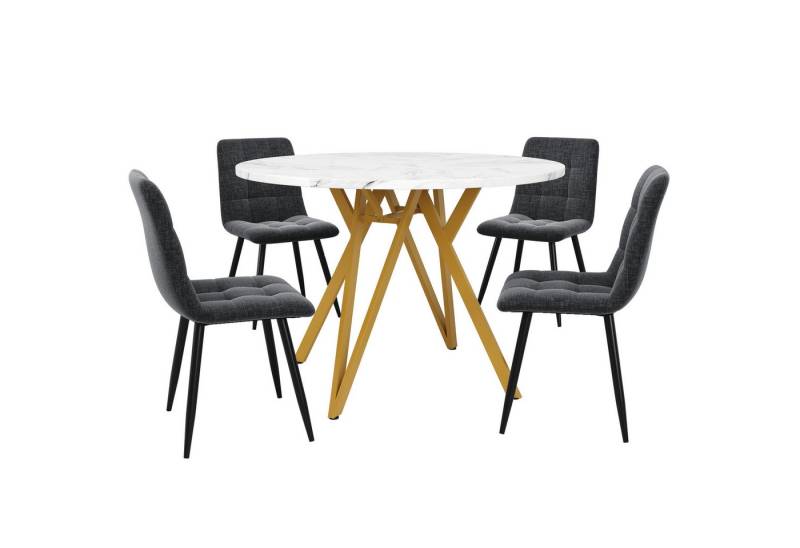 Gotagee Esszimmer-Set Esstisch-Set 5-teilig runder Tisch Metallbeine mit Graue Samt-Stühle, mit Runder Küchentisch mit Durchmesser 100 cm. von Gotagee