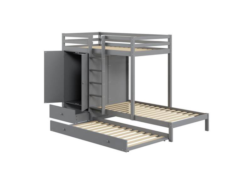 Gotagee Etagenbett Kinderbett Massivholz 90x200cm Doppelbett mit Ausziehbett Jugendbett, mit Kleiderschrank Schubladen und Ablagefach von Gotagee