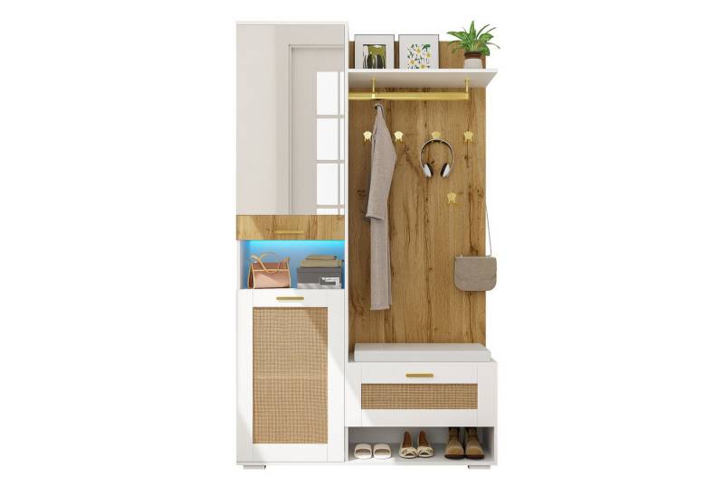 Gotagee Garderoben-Set Kleiderschrank-Set mit Spiegel Schuhschrank Wandgarderobe mit LED von Gotagee