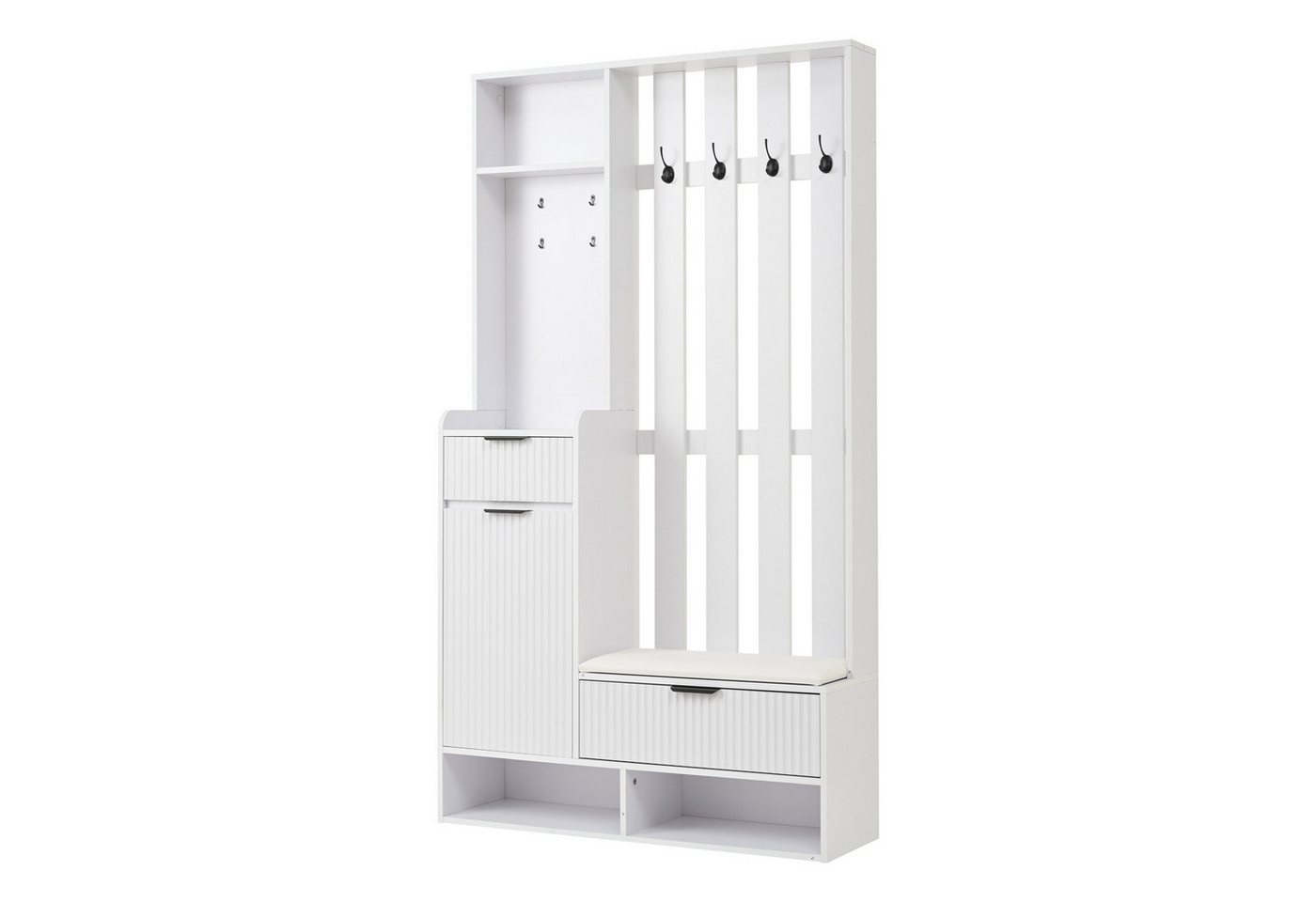 Gotagee Garderobenständer Garderobe 6-in-1 Schuhbank Schuhschrank Kleiderständer 180cm Hoch, mit 8 Haken, Schuhbank und Ablagen von Gotagee