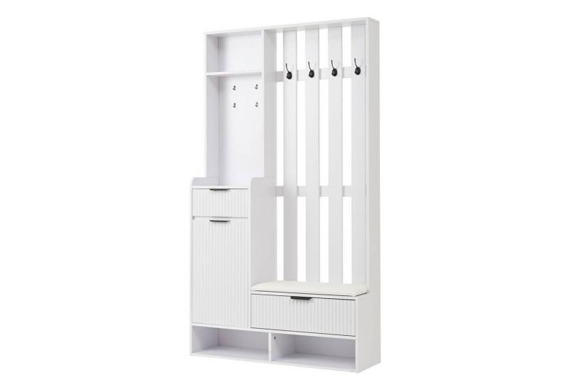 Gotagee Garderobenständer Garderobe 6-in-1 Schuhbank Schuhschrank Kleiderständer 180cm Hoch, mit 8 Haken, Schuhbank und Ablagen von Gotagee