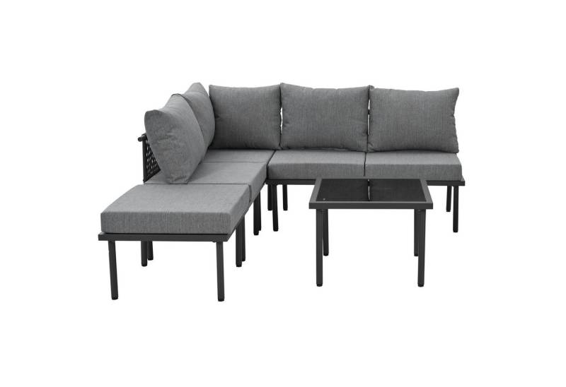 Gotagee Gartenlounge-Set Garten-Loungestuhl-Set Gartenmöbel 6-teiliges Set Möbelset im Seilstil, verstellbare Füße, glatte Glastischplatte von Gotagee