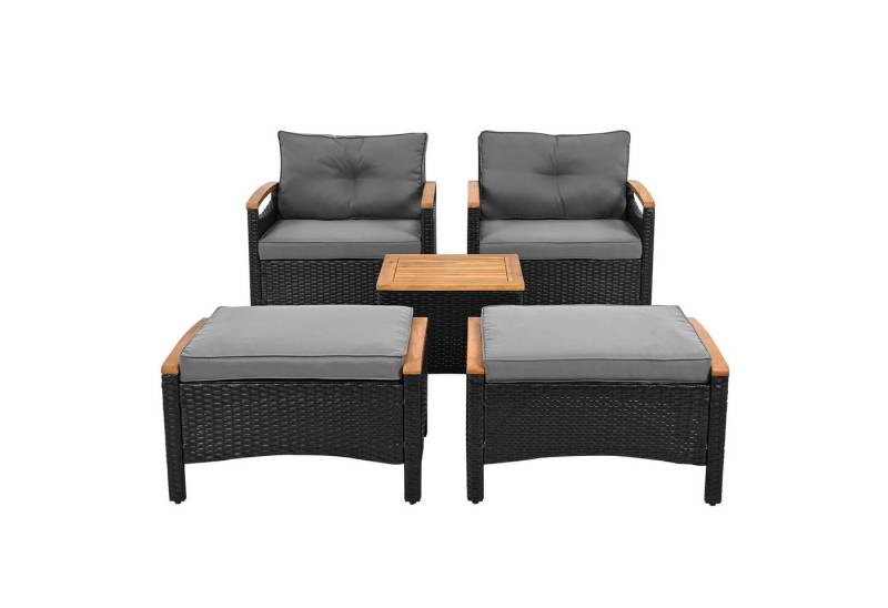 Gotagee Gartenlounge-Set Gartenmöbel Rattan Balkonset 5-teilig Akazienplatte mit grauen Kissen, mit dickem und weichem Sitzkissen und bequemer Rückenlehne. von Gotagee