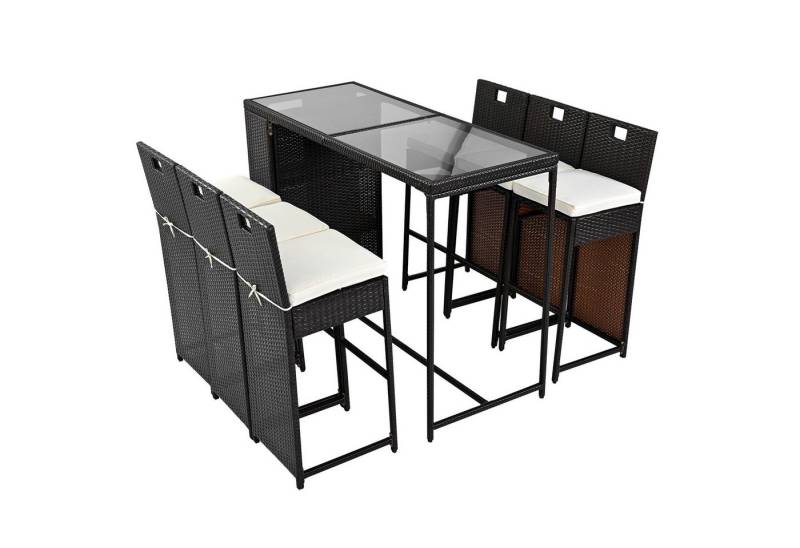 Gotagee Gartenlounge-Set Gartenmöbel-Set Möbelset Tisch-und Stuhlset Rattan-Stil Gartenbar-Set, mit Kissen, Ablagefläche, Tischplatte aus gehärtetem Glas von Gotagee