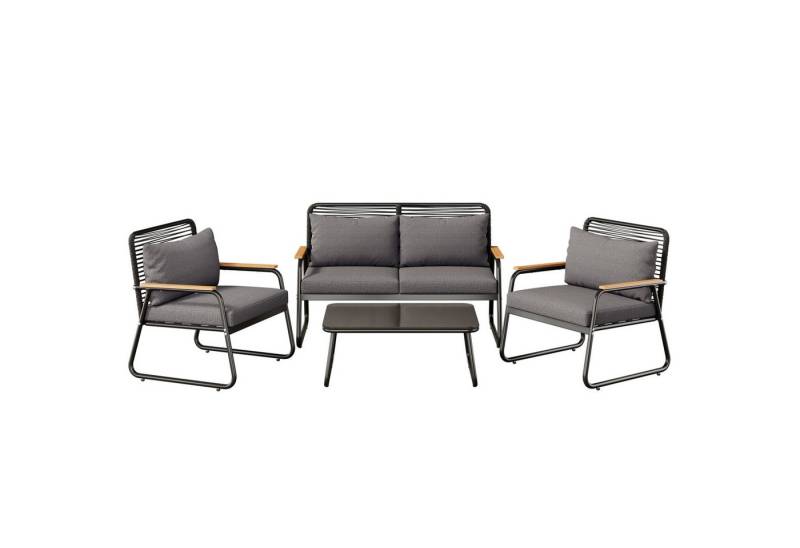 Gotagee Gartenlounge-Set Sofa-Tisch-Set für 4 Personen Sofa-Set Garten Lounge Stuhl Set, mit Gestell aus verzinktem Eisen, Tischplatte aus gehärtetem Glas von Gotagee