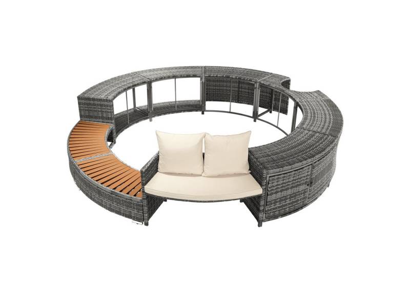 Gotagee Gartensofa Garten-Lounge-Set mit runder Couch Gartenmöbel-Set Lounge-Set Grau, mit verstellbaren Füßen. von Gotagee