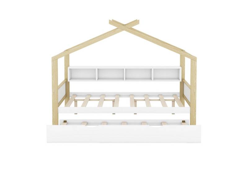 Gotagee Hausbett Kinderbett mit Ausziehbett 4 Staufächern Doppelbett 140x200cm von Gotagee