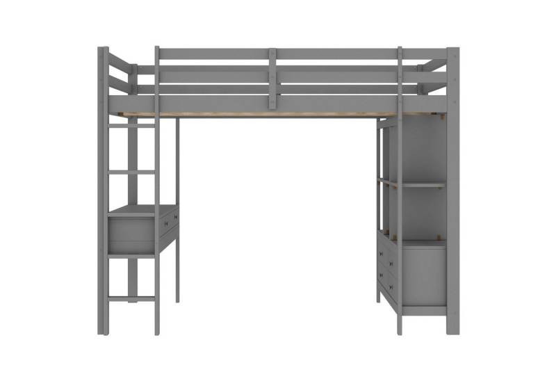 Gotagee Hochbett 140x200cm Kinderhochbett Gästebett Einzelbett Massivholzbett weiß mit Stauraumschubladen und Unterbettschreibtisch von Gotagee