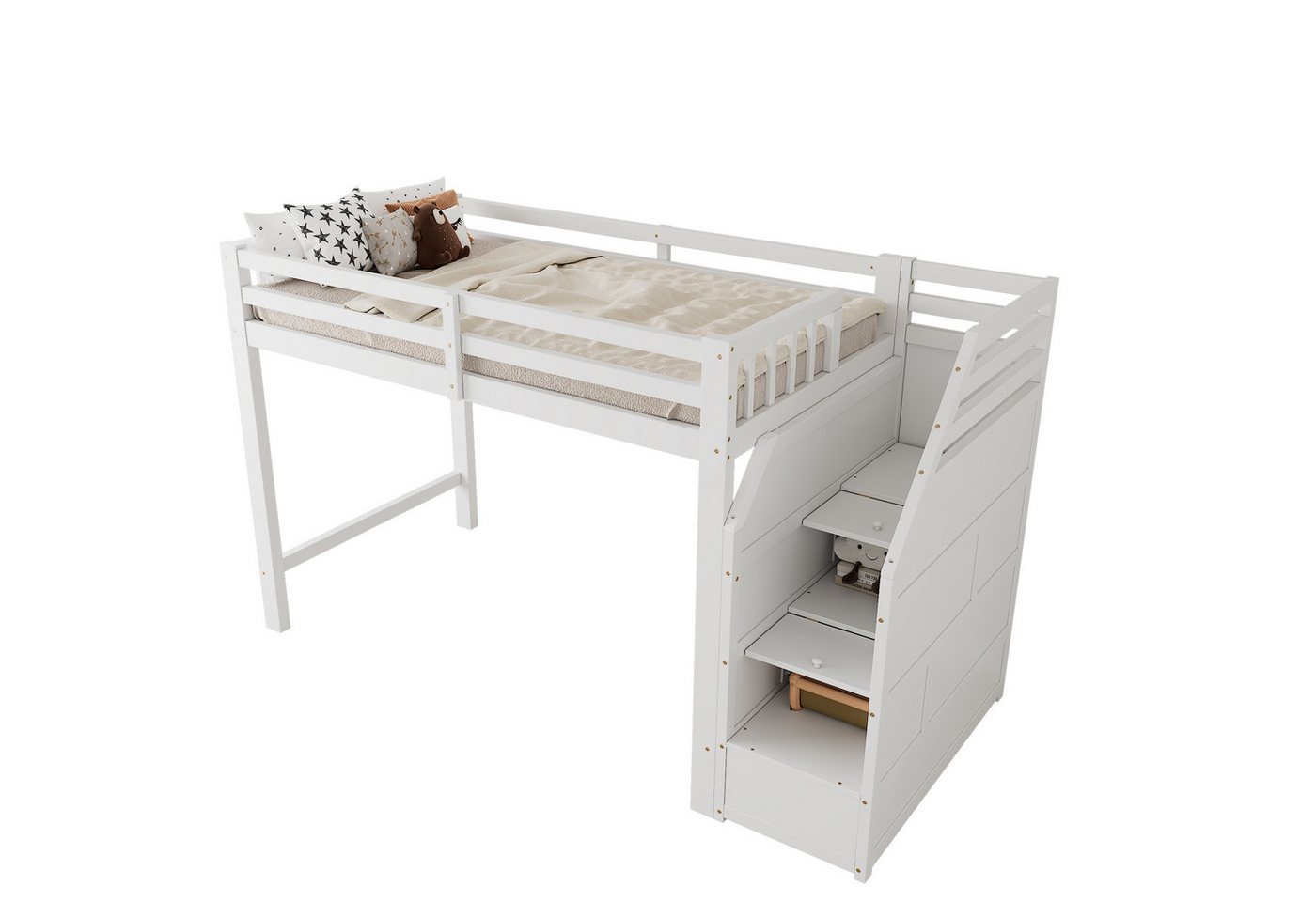 Gotagee Hochbett 90x200 Einzelbett Stauraumbett Jugendbett Multifunktionsbett Flachbett von Gotagee