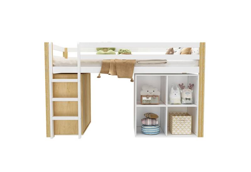Gotagee Hochbett 90x200cm Kinderbett mit Aufbewahrungsschrank Leiter Einzelbett von Gotagee