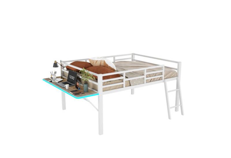 Gotagee Hochbett Flachbett Metallbett Einzelbett Jugendbett Leiter Schreibtisch LED von Gotagee