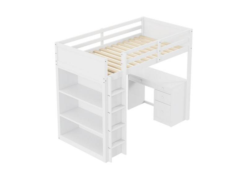 Gotagee Hochbett Holzbett Einzelbett 90x200cm Jugendbett Kinderbett mit Computertisch mit Aufbewahrungsschränken multifunktionales von Gotagee