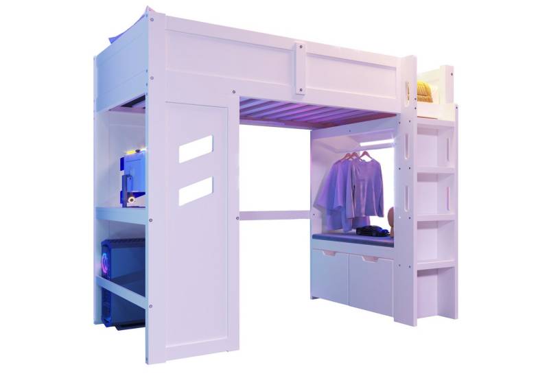 Gotagee Hochbett Holzbett Flachbett Gaming Bett Kinderbett mit Schreibtisch Jugendbett von Gotagee