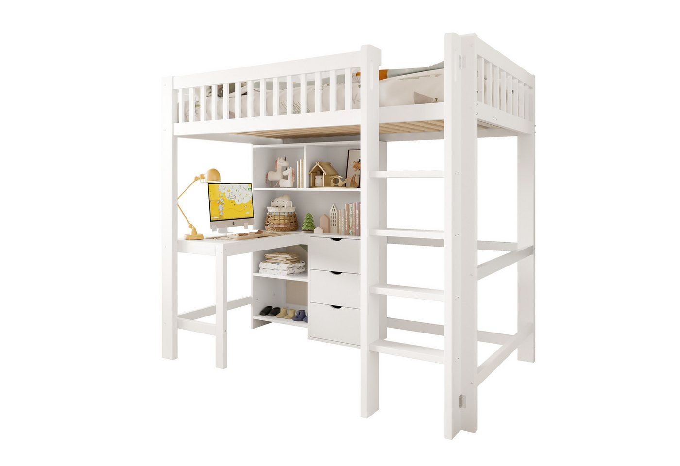 Gotagee Hochbett Holzbett Jugendbett mit Schreibtisch Erwachsenenbett Doppelbett Weiß Gotagee Hochbett Holzbett Jugendbett mit Schreibtisch Erwachsenenbett Doppelbett Weiß von Gotagee