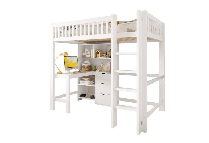 Gotagee Hochbett Holzbett Jugendbett mit Schreibtisch Erwachsenenbett Doppelbett Weiß Gotagee Hochbett Holzbett Jugendbett mit Schreibtisch Erwachsenenbett Doppelbett Weiß von Gotagee