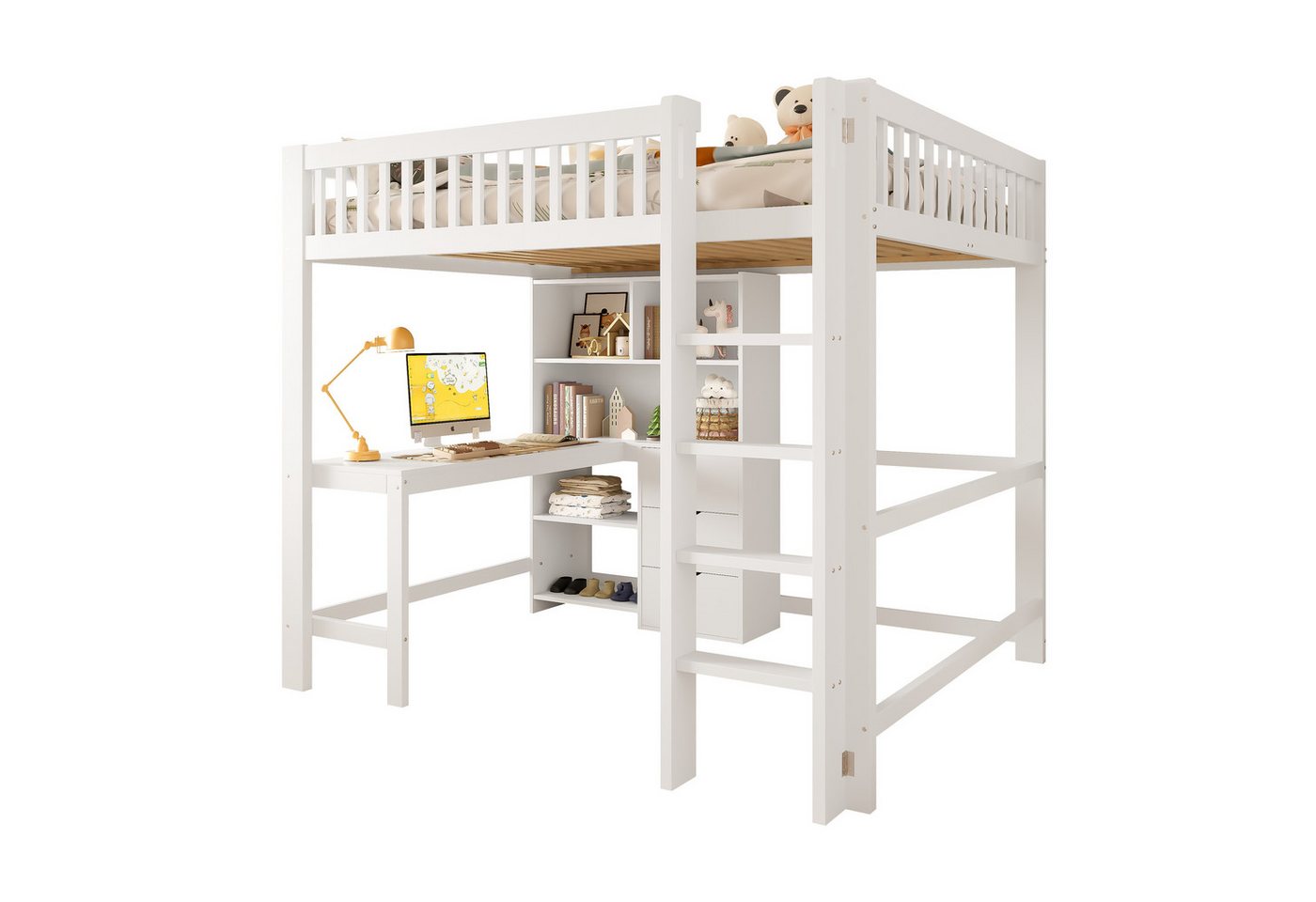 Gotagee Hochbett Holzbett Jugendbett mit Schreibtisch Erwachsenenbett Doppelbett Weiß Gotagee Hochbett Holzbett Jugendbett mit Schreibtisch Erwachsenenbett Doppelbett Weiß von Gotagee