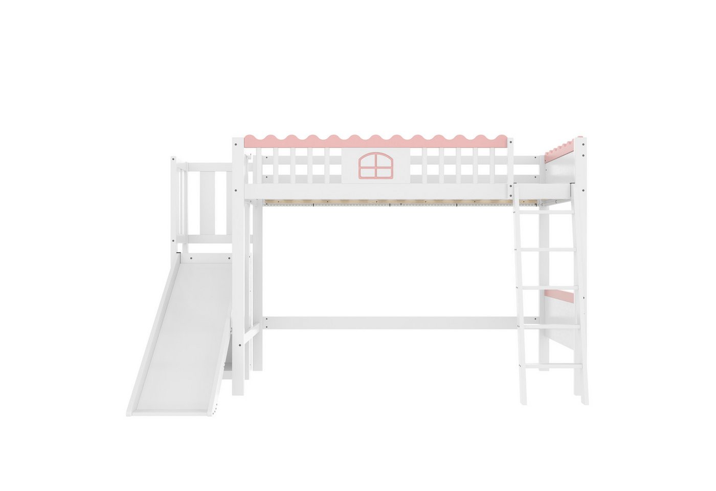 Gotagee Hochbett Jugendbett 90x200cm Einzelbett Massivholzbett Kinderbett mit LED Licht mit Regalen, mit Rutsche. Gotagee Hochbett Jugendbett 90x200cm Einzelbett Massivholzbett Kinderbett mit LED Licht mit Regalen, mit Rutsche. von Gotagee