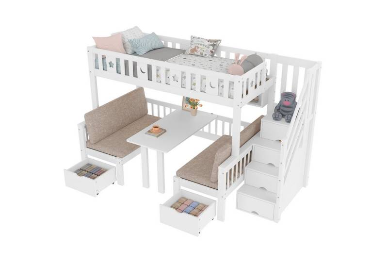 Gotagee Hochbett Jugendbett Holzbett 90x200cm Einzelbett 2-in-1-Bett mit Schreibtisch Dekorativer Zaun mit Sternen und Mond Gotagee Hochbett Jugendbett Holzbett 90x200cm Einzelbett 2-in-1-Bett mit Schreibtisch Dekorativer Zaun mit Sternen und Mond von Gotagee