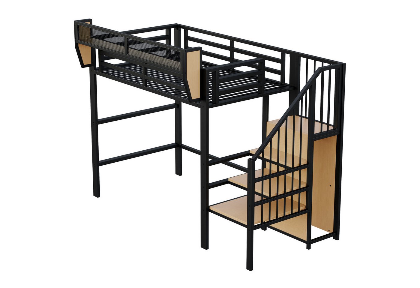 Gotagee Hochbett Jugendbett Kindereinzelbett 90x200cm Metallbett mit Sicherheitsleiter Erwachsenenbett mit Sicherheitsleiter und flexiblem Staufach von Gotagee