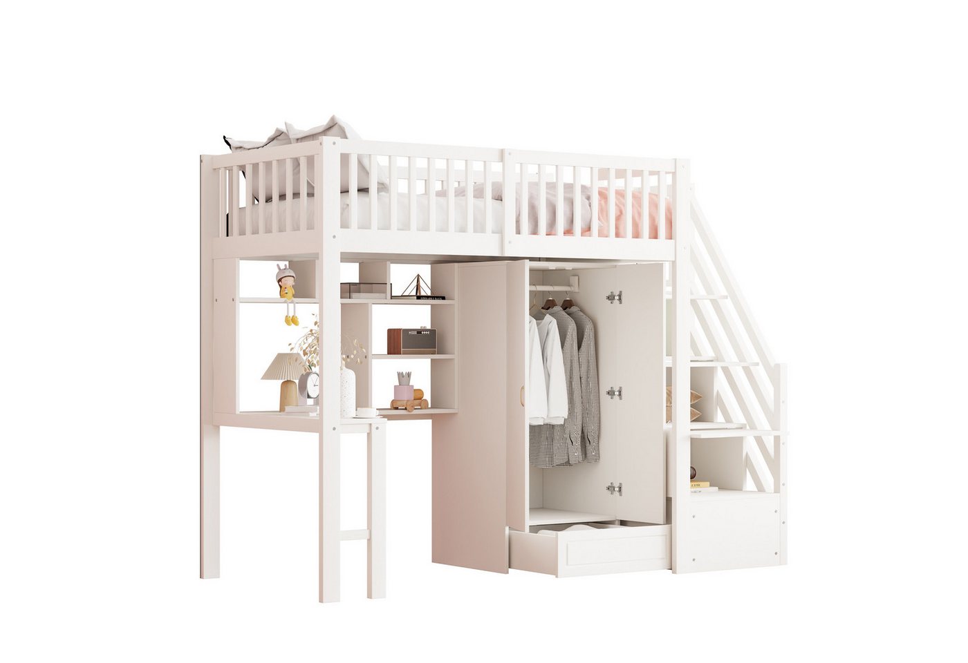 Gotagee Hochbett Kinderbett 90x200cm mit Kleiderschrank Holzbettgestell Einzelbett Weiß Gotagee Hochbett Kinderbett 90x200cm mit Kleiderschrank Holzbettgestell Einzelbett Weiß von Gotagee