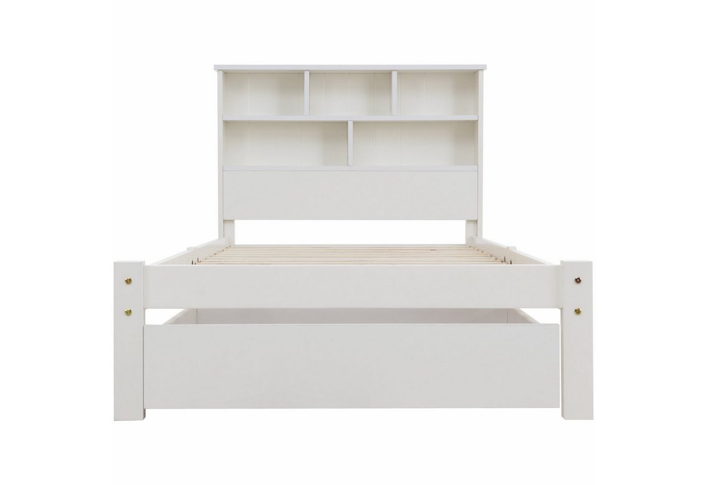 Gotagee Holzbett Doppelbett Holz Bücherregal Kinderbett Weiß mit Schubladen+Lattenrost von Gotagee