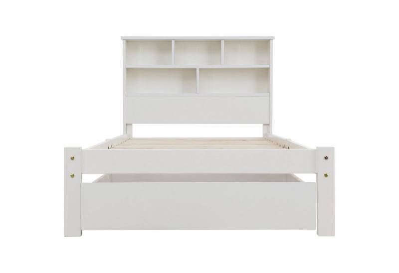 Gotagee Holzbett Doppelbett Holz Bücherregal Kinderbett Weiß mit Schubladen+Lattenrost von Gotagee