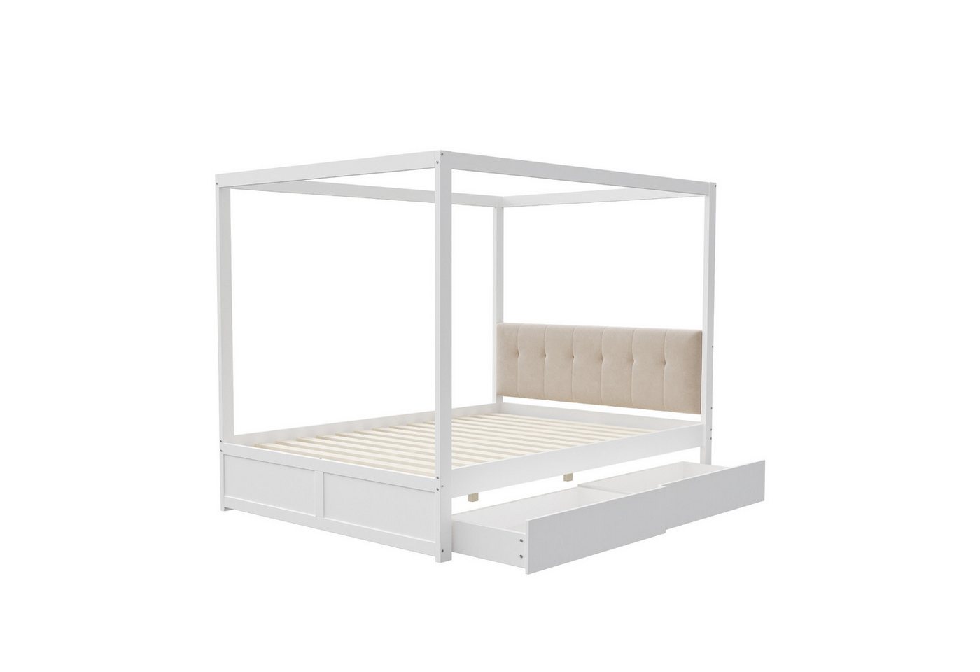 Gotagee Holzbett Himmelbett 140x200cm Schubladen Funktionsbett Doppelbett Kinderbett, mit großen Schubladen und weicher Rückenlehne von Gotagee