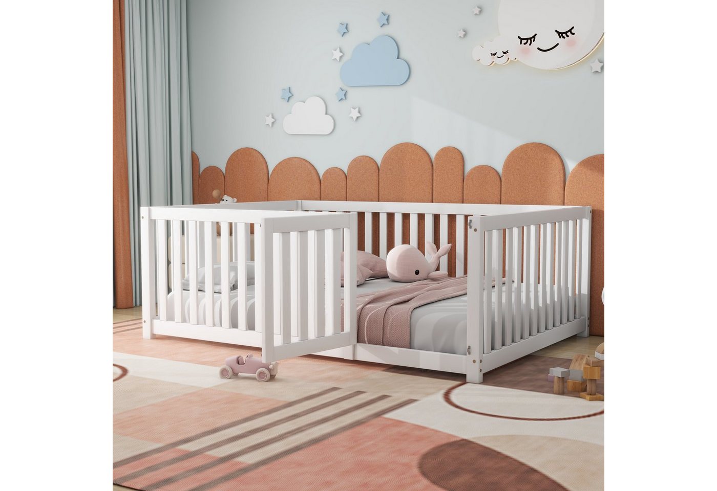 Gotagee Holzbett Kinderbett 140 x 200cm Bettrahmen mit Zaun und Tür Bodenbett Gotagee Holzbett Kinderbett 140 x 200cm Bettrahmen mit Zaun und Tür Bodenbett von Gotagee