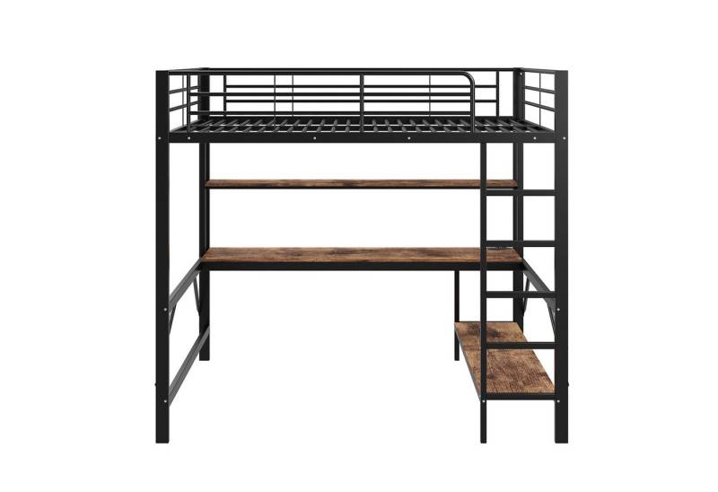 Gotagee Jugendbett Hochbett 140x200 cm Kinderbett mit Gitter Leiter USB und Steckdosen, Mit LED-Leuchten, Schreibtisch, mehrstöckiges Regal. von Gotagee
