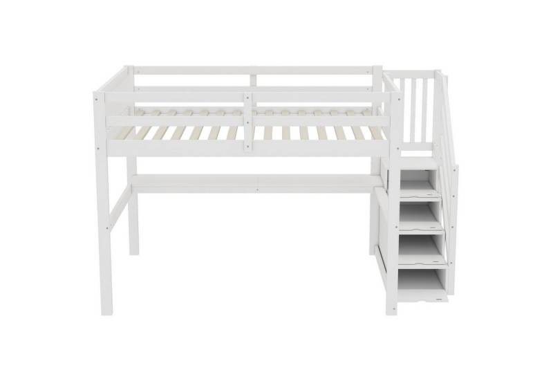 Gotagee Kinderbett 140x200cm Hochbett mit Schreibtisch Einzelbett Massivholzbett weiß, mit Stauraumschubladen und Unterbettschreibtisch von Gotagee