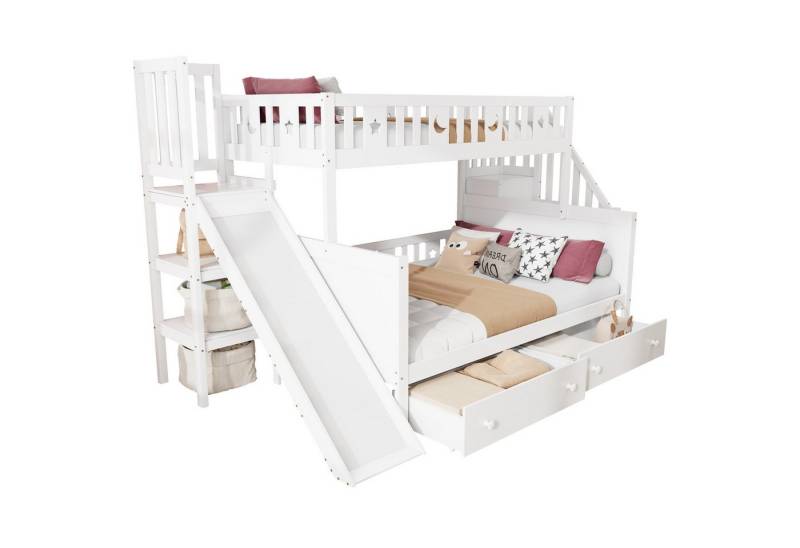 Gotagee Kinderbett Etagenbett 140x200cm Holzbett Jugendbett Gästebett mit Rutsche Weiß von Gotagee