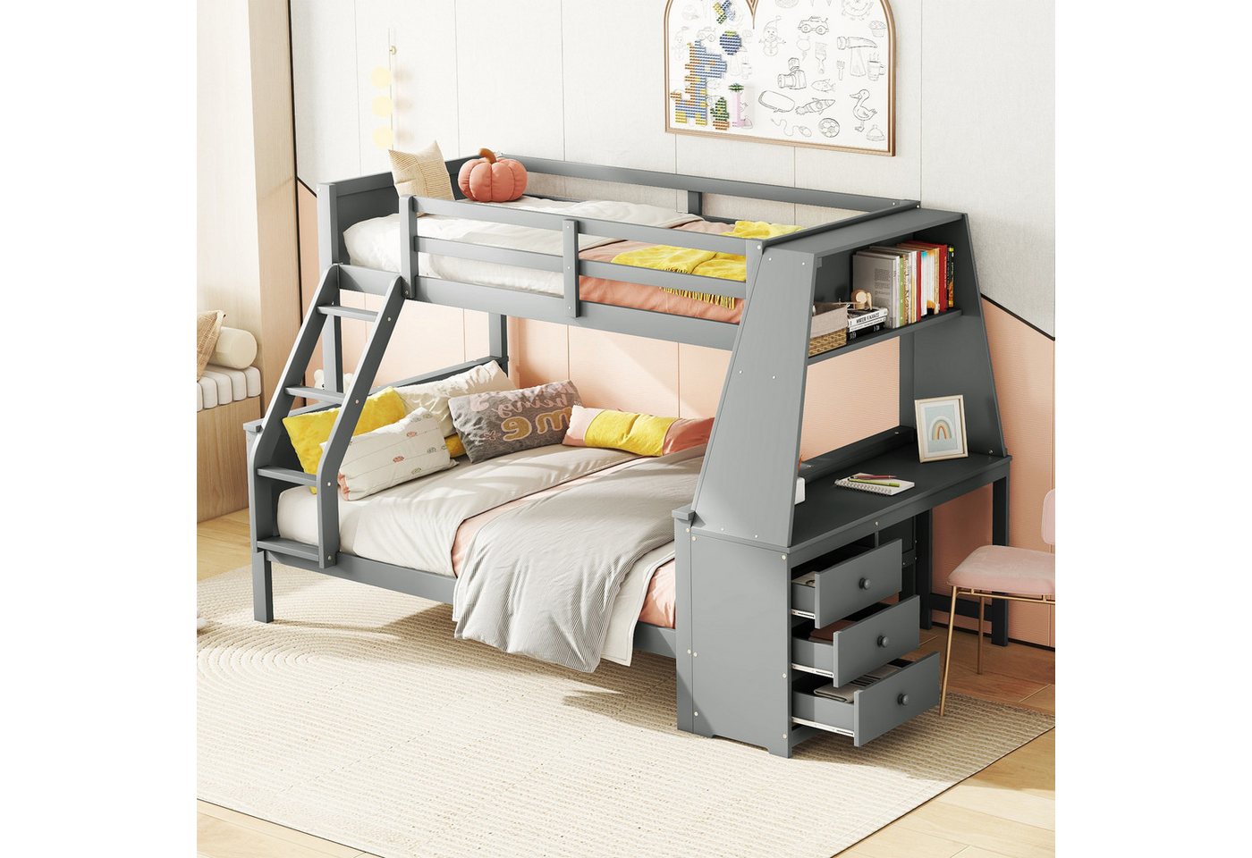 Gotagee Kinderbett Etagenbett Kinderbett Doppelbett mit Schreibtisch Stauraum Bettgestell, hohes Gelände von Gotagee