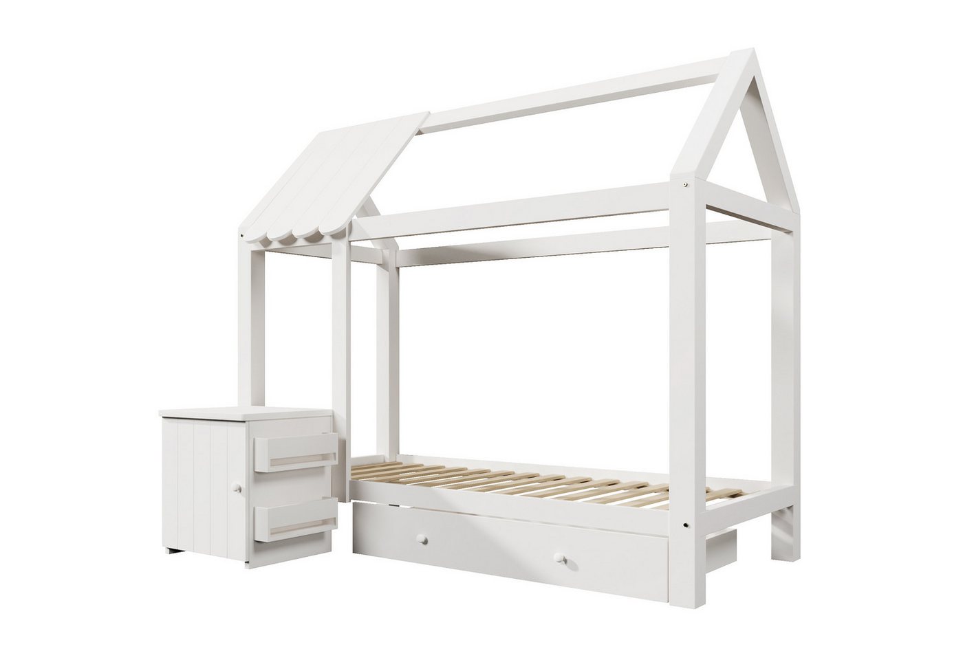 Gotagee Kinderbett Hausbett 90x200 Bodenbett Holzbett Einzelbett Jugendbett Stauraumbett, Massivholz mit Schubladen & abnehmbarem Nachttisch Gotagee Kinderbett Hausbett 90x200 Bodenbett Holzbett Einzelbett Jugendbett Stauraumbett, Massivholz mit Schubladen & abnehmbarem Nachttisch von Gotagee