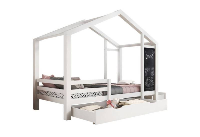 Gotagee Kinderbett Hausbett Massivholz Zaun Holzbett flaches Bett 90x200cm 2 Schubladen von Gotagee
