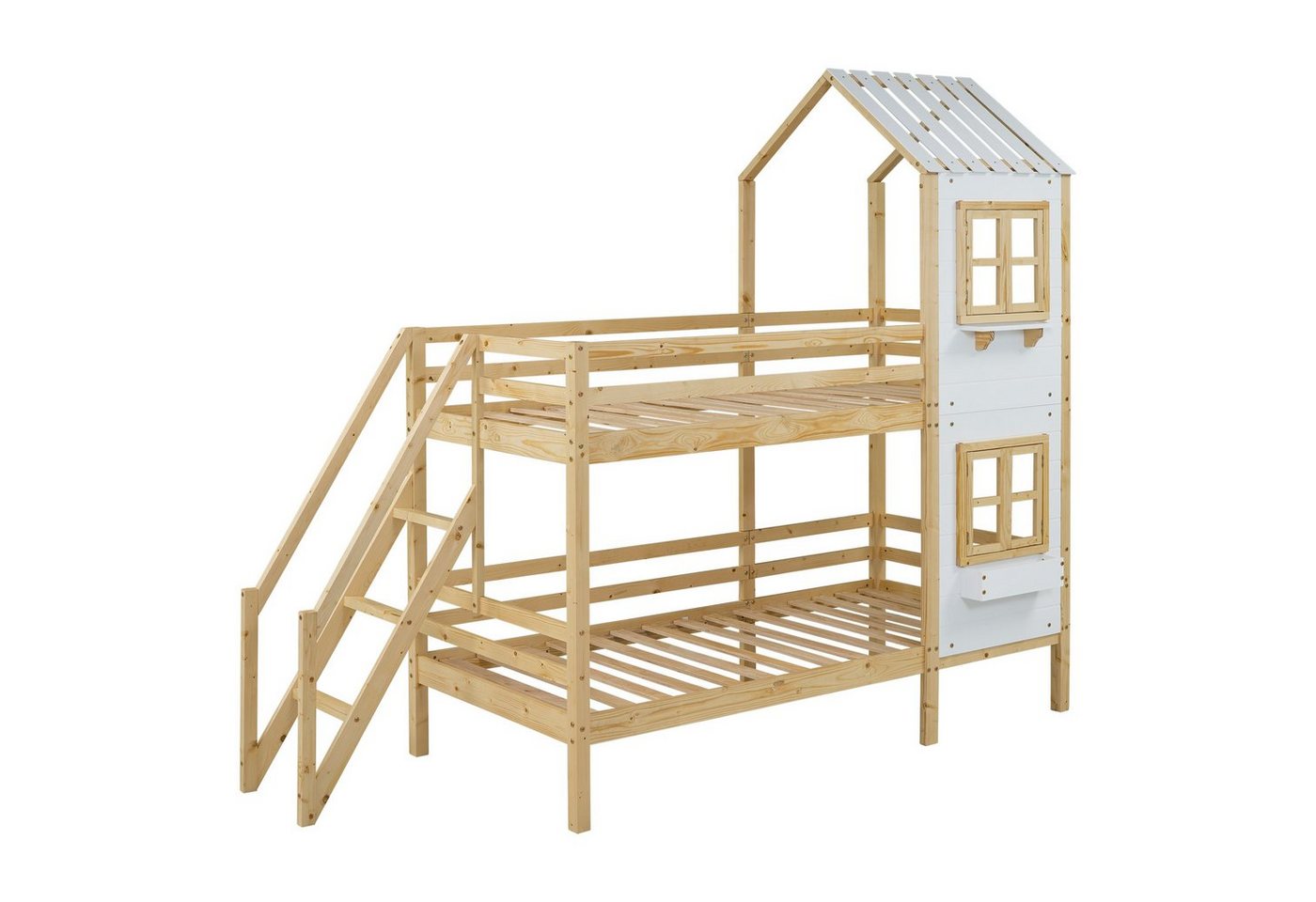 Gotagee Kinderbett Holz Etagenbett Hausbett Kinderbett mit Fallschutz und Gitter 90x200cm von Gotagee