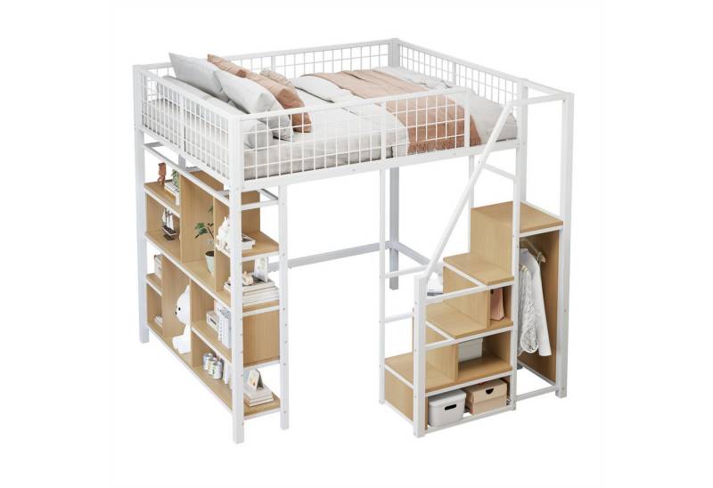 Gotagee Kinderbett Multifunktionales Hochbett 140x200cm Metallbett Gästebett Jugendbett, mit Stauraum, Ablageflächen und Treppe Gotagee Kinderbett Multifunktionales Hochbett 140x200cm Metallbett Gästebett Jugendbett, mit Stauraum, Ablageflächen und Treppe von Gotagee