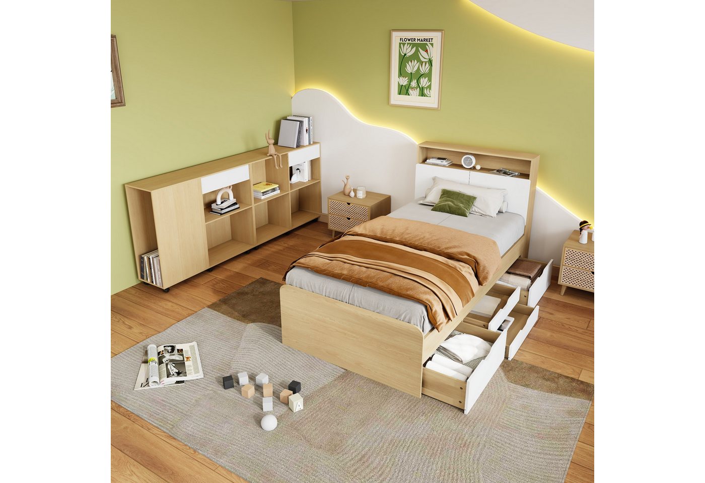 Gotagee Komplettschlafzimmer Komplettschlafzimmer Set 90x200cm Einzelbett + Schränke Jugendbett von Gotagee