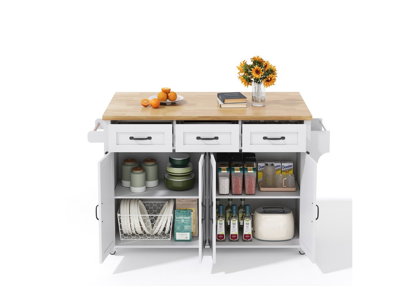 Gotagee Kücheninsel 140cm Speisewagen Küchenwagen mit ausziehbare Arbeitsplatte Anrichte von Gotagee
