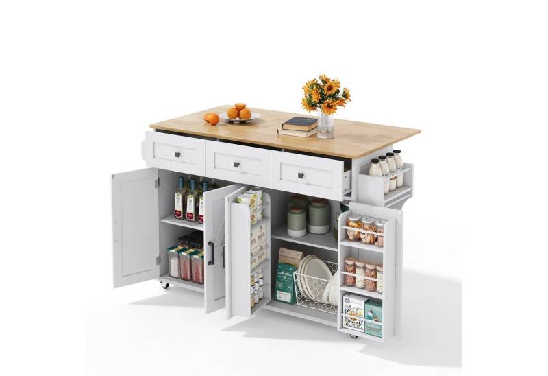 Gotagee Kücheninsel Anrichte mit klappbarer Arbeitsplatte Speisewagen Kabinett Sideboard, doppelseitigen Handtuchhaltern, Scheunenstil-Design von Gotagee