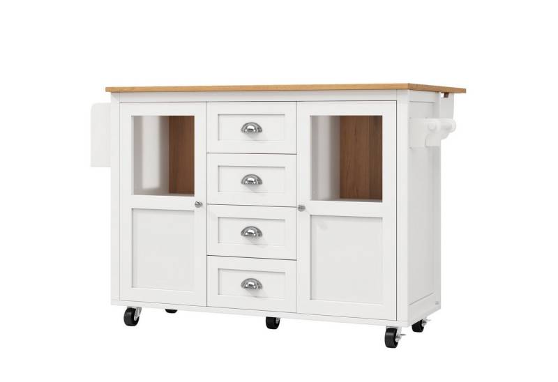 Gotagee Kücheninsel Kücheninsel 120x73x93cm ausziehbar mit Handtuchhalter Gewürzregal, Mit vier 360-Grad-Lenkrollen von Gotagee