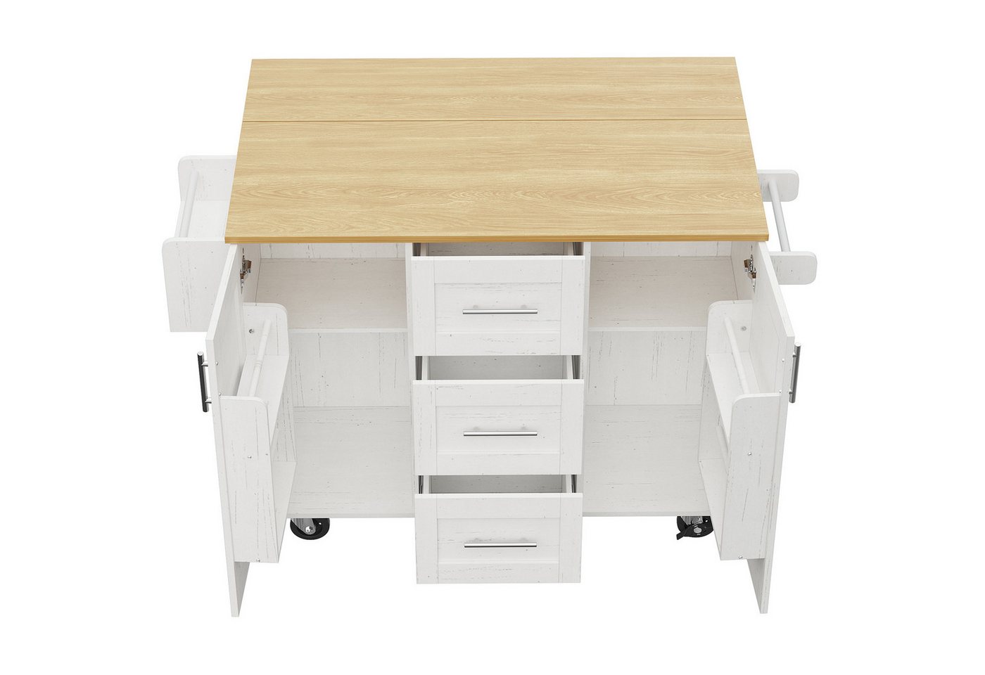 Gotagee Kücheninsel Küchenschränke Anrichte Faltbarer Speisewagen Sideboards Buffetschrank, Esszimmerwagen mit Holzmaserung, seitlicher Handtuchhalter mit Rollen Gotagee Kücheninsel Küchenschränke Anrichte Faltbarer Speisewagen Sideboards Buffetschrank, Esszimmerwagen mit Holzmaserung, seitlicher Handtuchhalter mit Rollen von Gotagee