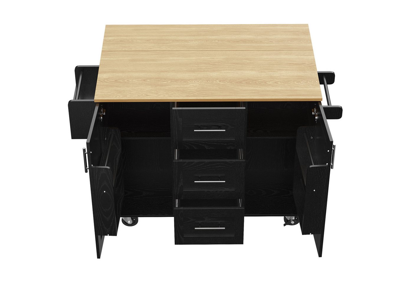 Gotagee Kücheninsel Küchenschränke Anrichte Faltbarer Speisewagen Sideboards Buffetschrank, Esszimmerwagen mit Holzmaserung, seitlicher Handtuchhalter mit Rollen Gotagee Kücheninsel Küchenschränke Anrichte Faltbarer Speisewagen Sideboards Buffetschrank, Esszimmerwagen mit Holzmaserung, seitlicher Handtuchhalter mit Rollen von Gotagee