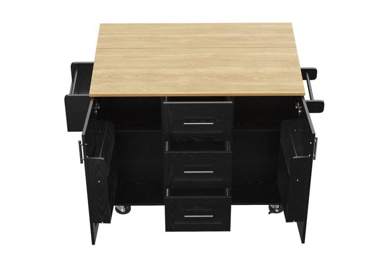 Gotagee Kücheninsel Küchenschränke Anrichte Faltbarer Speisewagen Sideboards Buffetschrank, Esszimmerwagen mit Holzmaserung, seitlicher Handtuchhalter mit Rollen von Gotagee