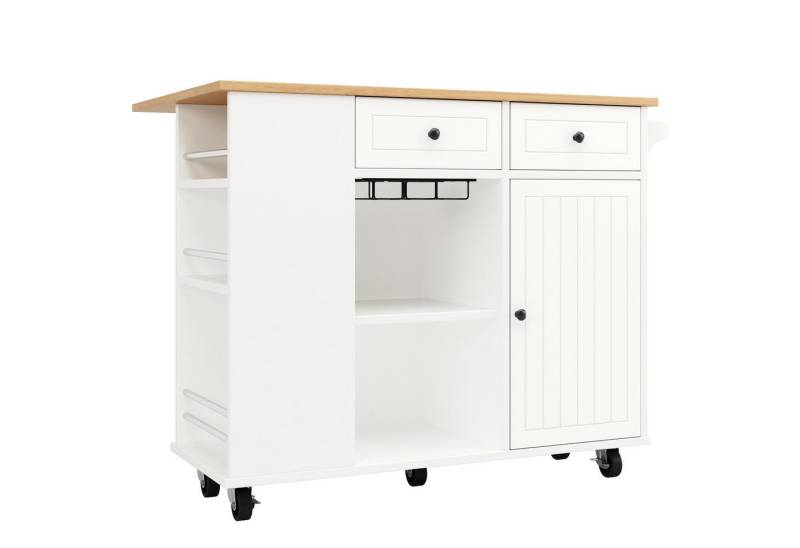 Gotagee Kücheninsel Küchenschrank Esszimmerwagen Arbeitsplatte Buffetschrank Speisewagen, Holzmaserung, ausgestattet mit Snackhalter und Weinglasregal von Gotagee