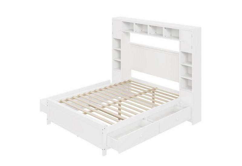 Gotagee Massivholzbett Doppelbett Bettgestell mit Stauraum 140x200 Lattenrost flaches Bett von Gotagee