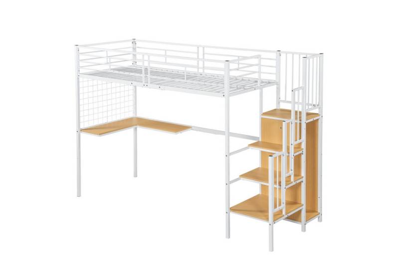 Gotagee Metallbett Eisenbett Etagenbett 90x200 Hochbett Stauraumbett Jugendbett Gästebett, mit Tisch und Kleiderschrank Eisen+Spanplatte von Gotagee