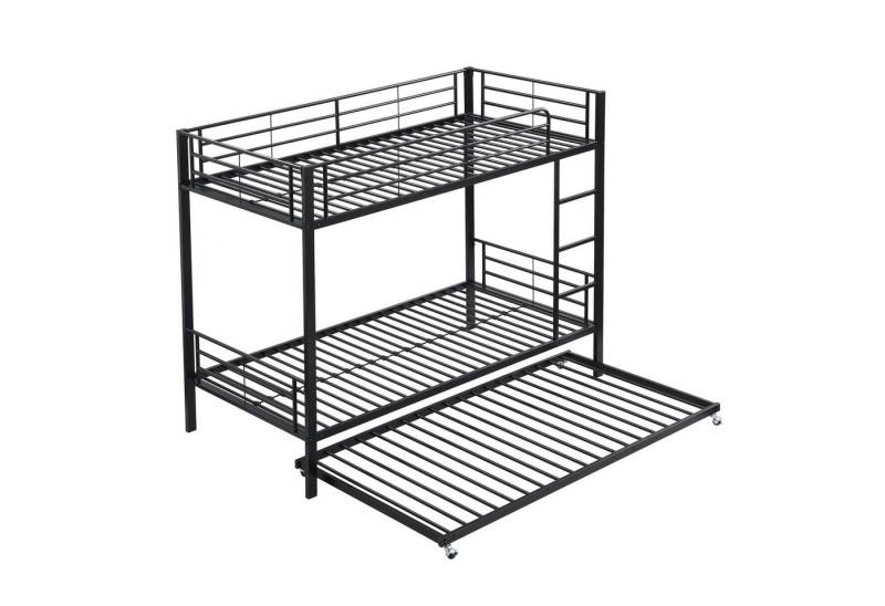 Gotagee Metallbett Eisenbett Etagenbett Kinderbett mit Ausziehbett 90x200cm Schwarz Eisen, für Kinder und Jugendliche von Gotagee
