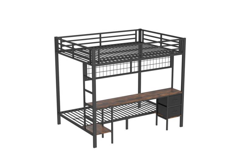 Gotagee Metallbett Hochbett mit Schreibtisch Doppelbett Etagenbett Jugendfunktionsbett, Schreibtisch, Mit 7-farbiger LED-Leiste, USB-Anschluss von Gotagee