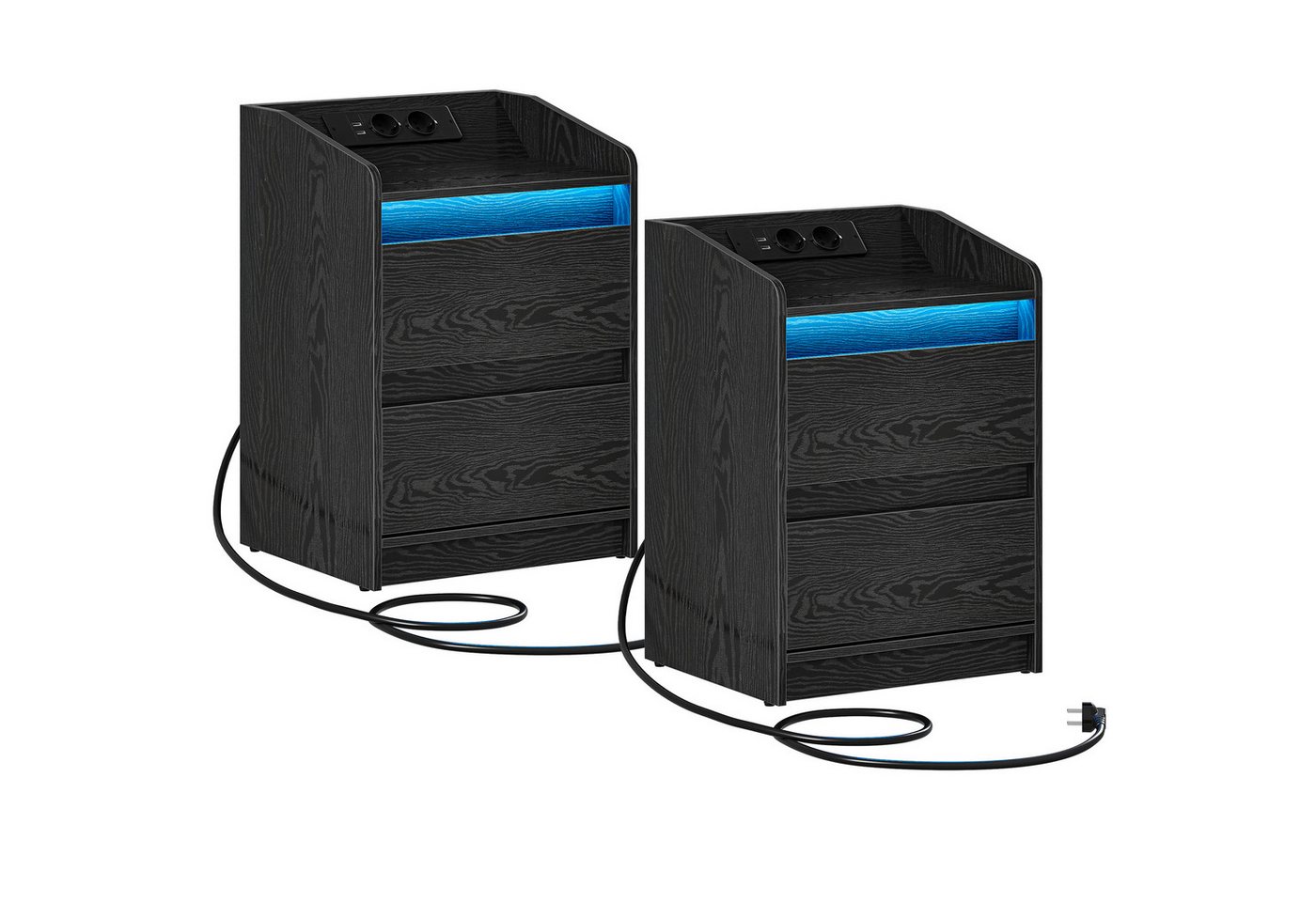 Gotagee Nachttisch Nachttisch 2er Set Schwarz 2 Schubladen, ideal für Wohn-/Schlafzimmer von Gotagee