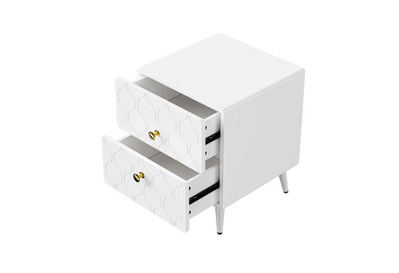 Gotagee Nachttisch Wellenmuster 2er-Set Schubladen Beistellschrank Sideboard Weiß, lackiert, Ecken mit stoßfestem Design von Gotagee